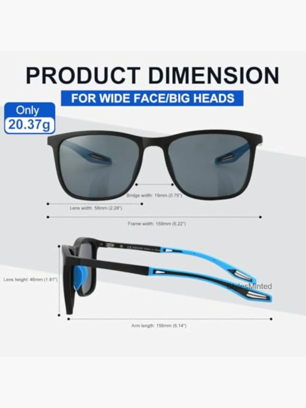 XXL 158mm Wide Square Frame Polarized Sunglasses for Men Women,
